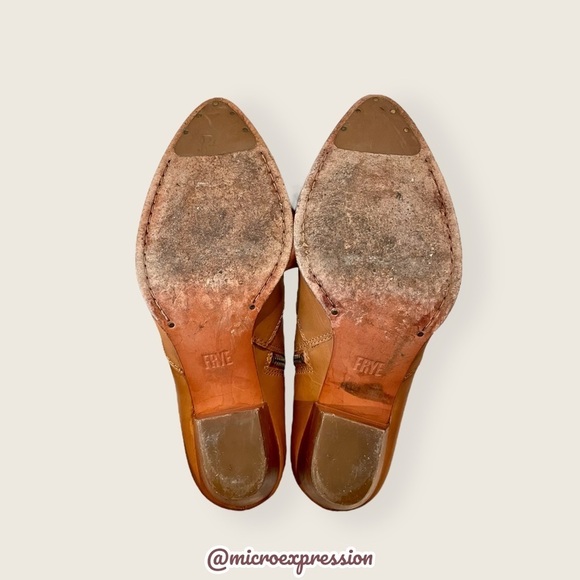 $349 Frye Jennifer Genuine Leather Cognac Pointed Toe Zip Up Cute Ankle Bootie - Picture 15 of 16